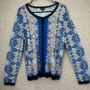 Talbots Cotton Cardigan Paisley Button Front‎ Long Sleeve Size Large